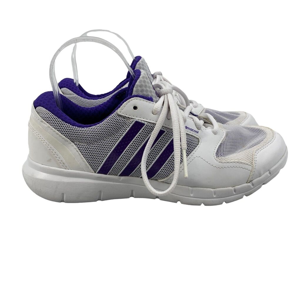 Adidas Athletic Shoes Womens 7.5 White/Violet 3-Stripe Mesh Breathable Training